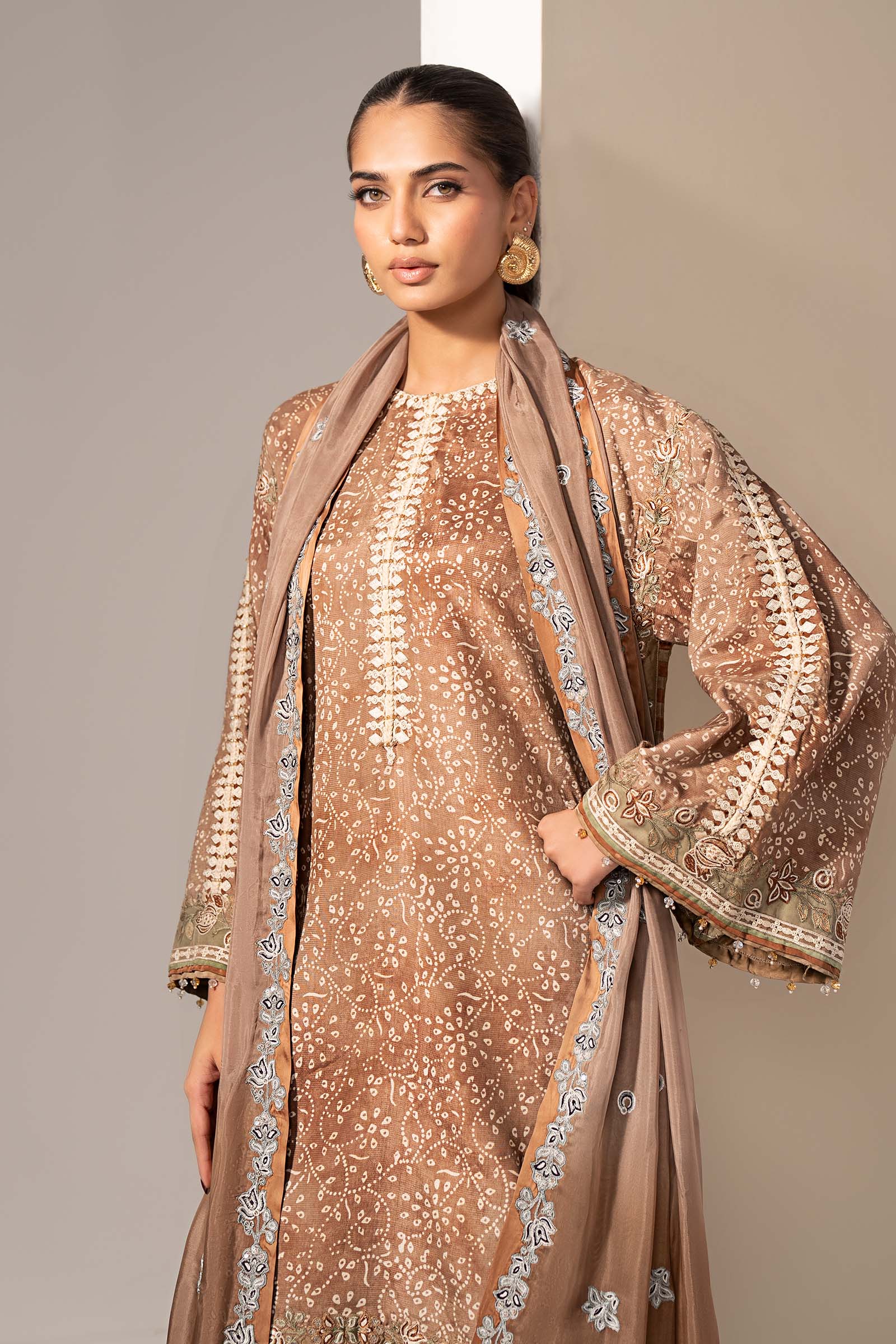 Maria.B. - 3 Piece Embroidered Silk Suit