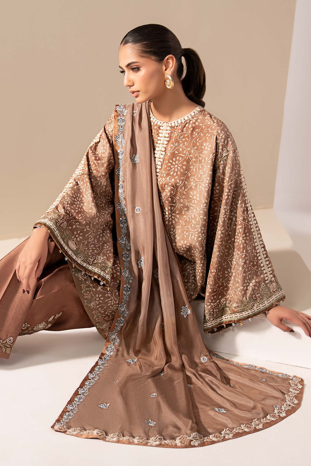 Maria.B. - 3 Piece Embroidered Silk Suit