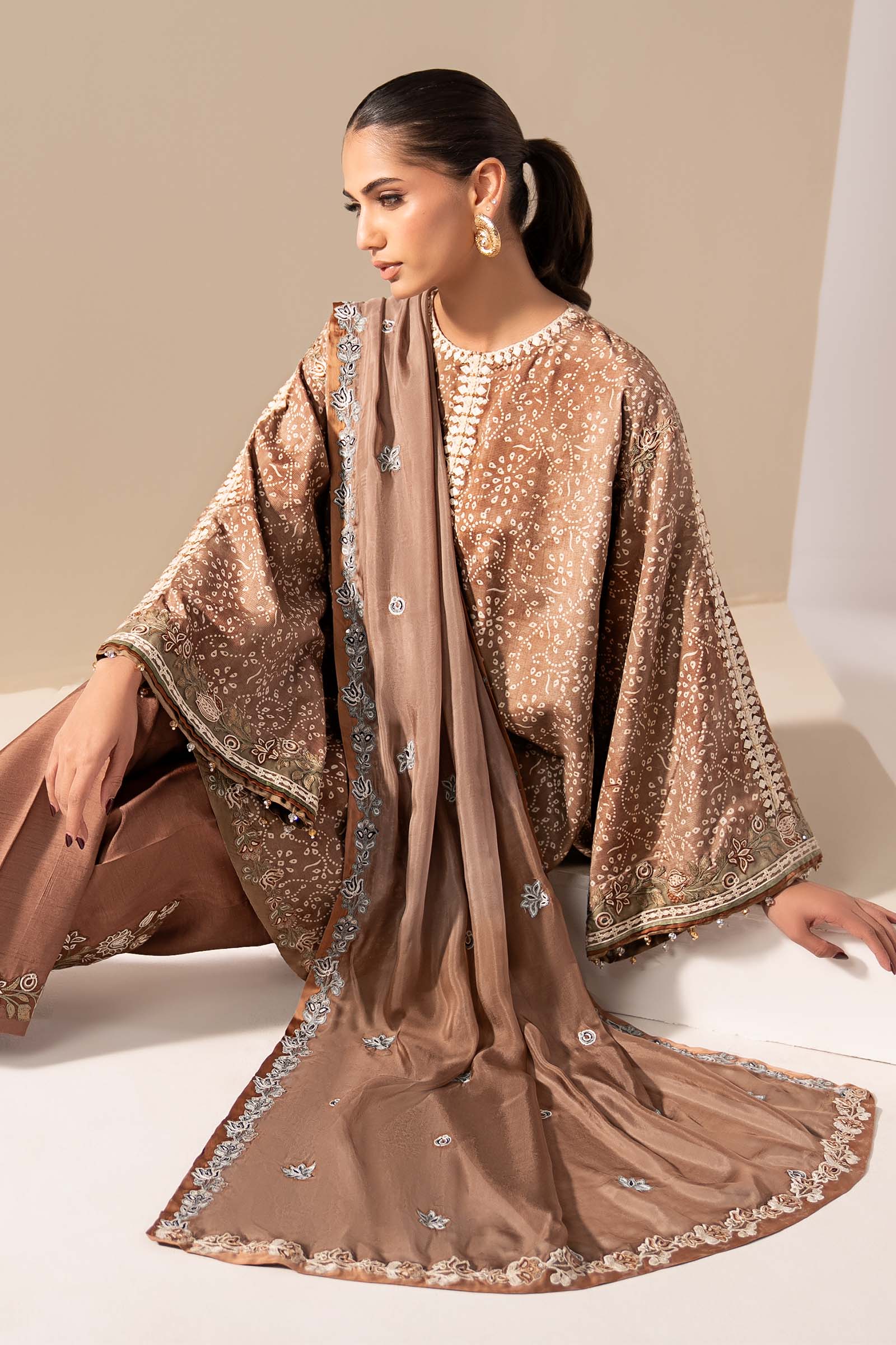 Maria.B. - 3 Piece Embroidered Silk Suit