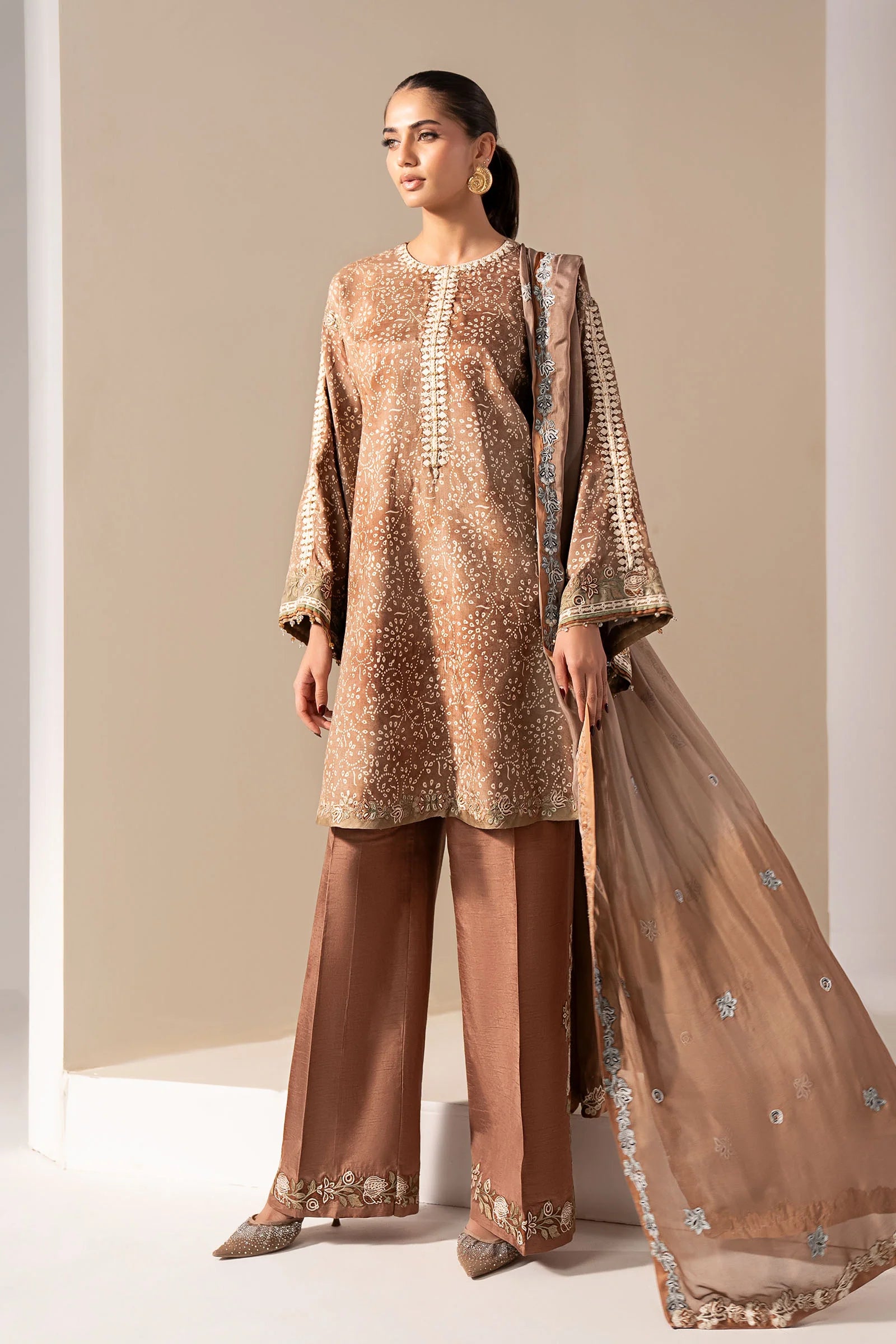 Maria.B. - 3 Piece Embroidered Silk Suit