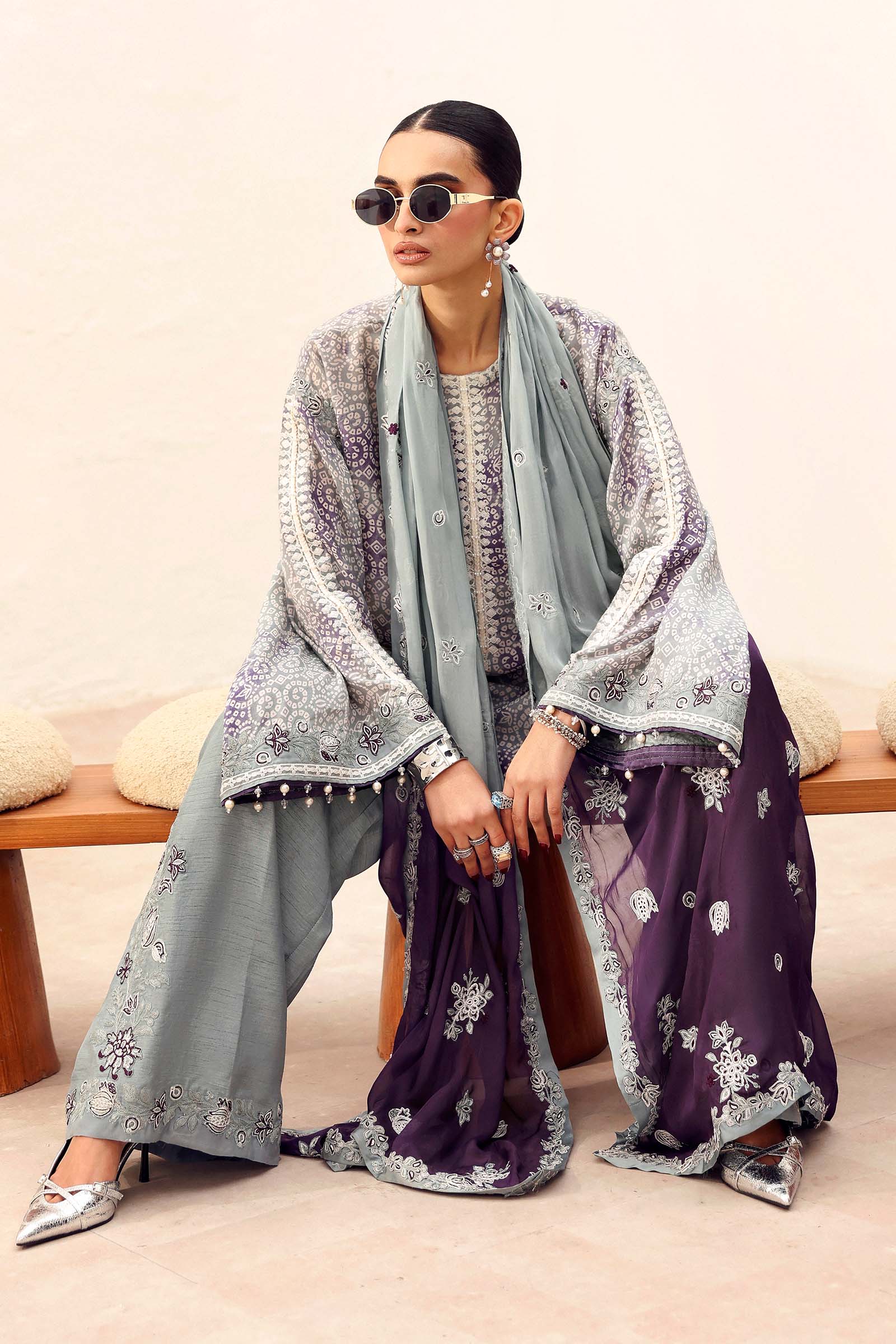 Maria.B. - Embroidered Silk Suit
