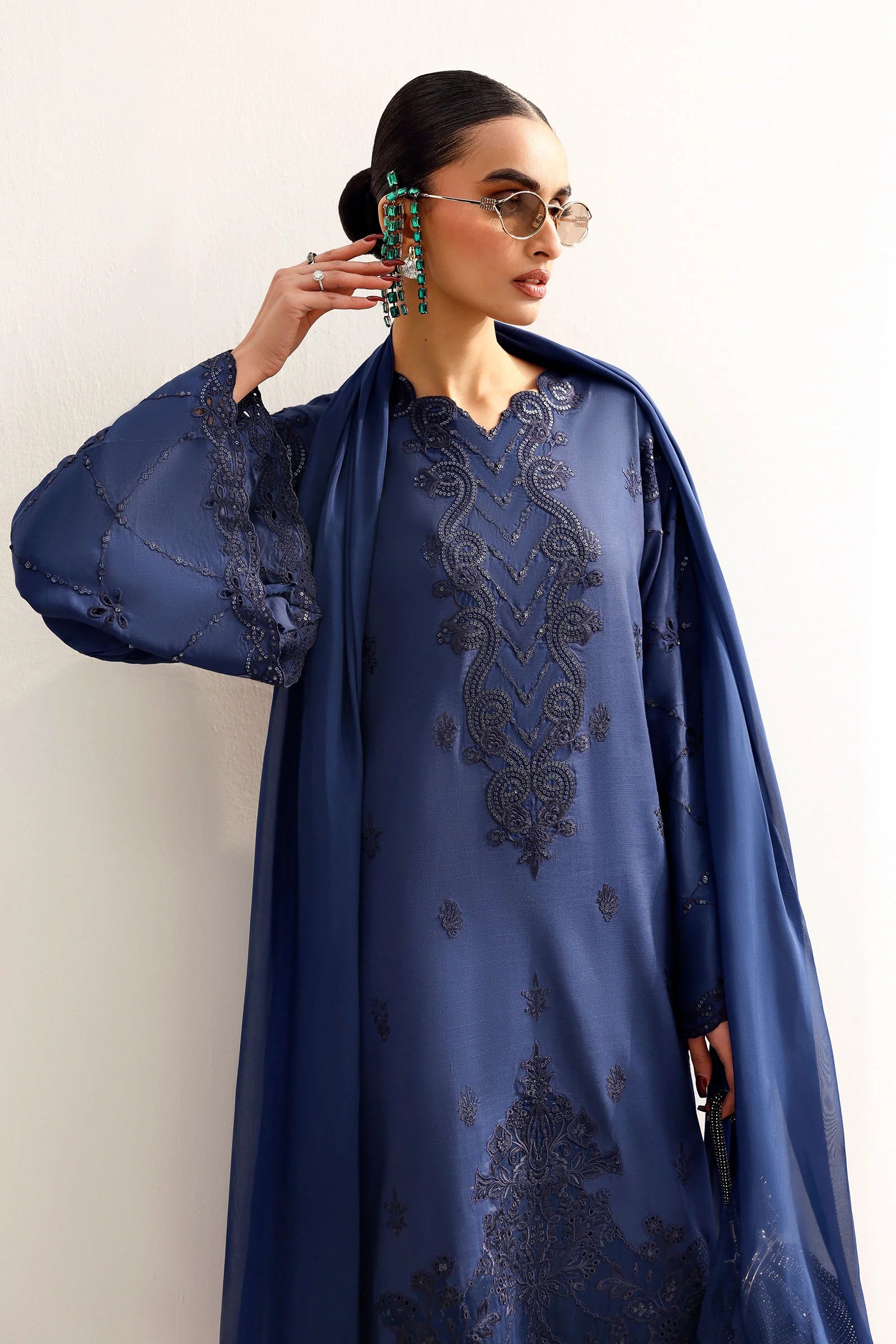 Maria.B. - Embroidered Raw Silk Suit