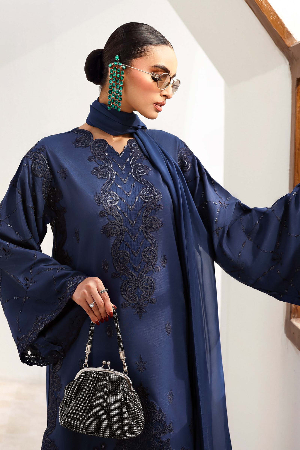 Maria.B. - Embroidered Raw Silk Suit