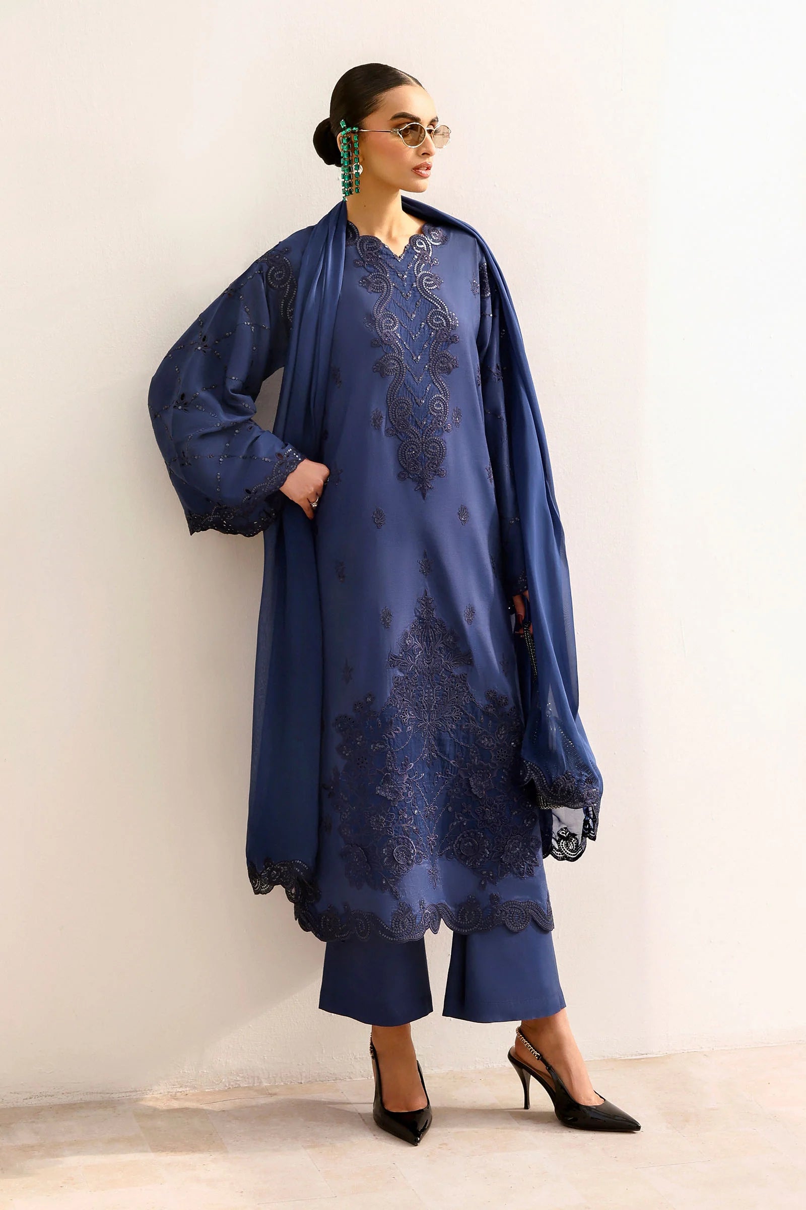 Maria.B. - Embroidered Raw Silk Suit