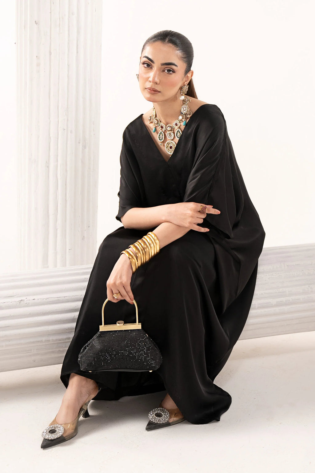 Maria.B. - 3 Piece Embroidered Satin Silk Suit