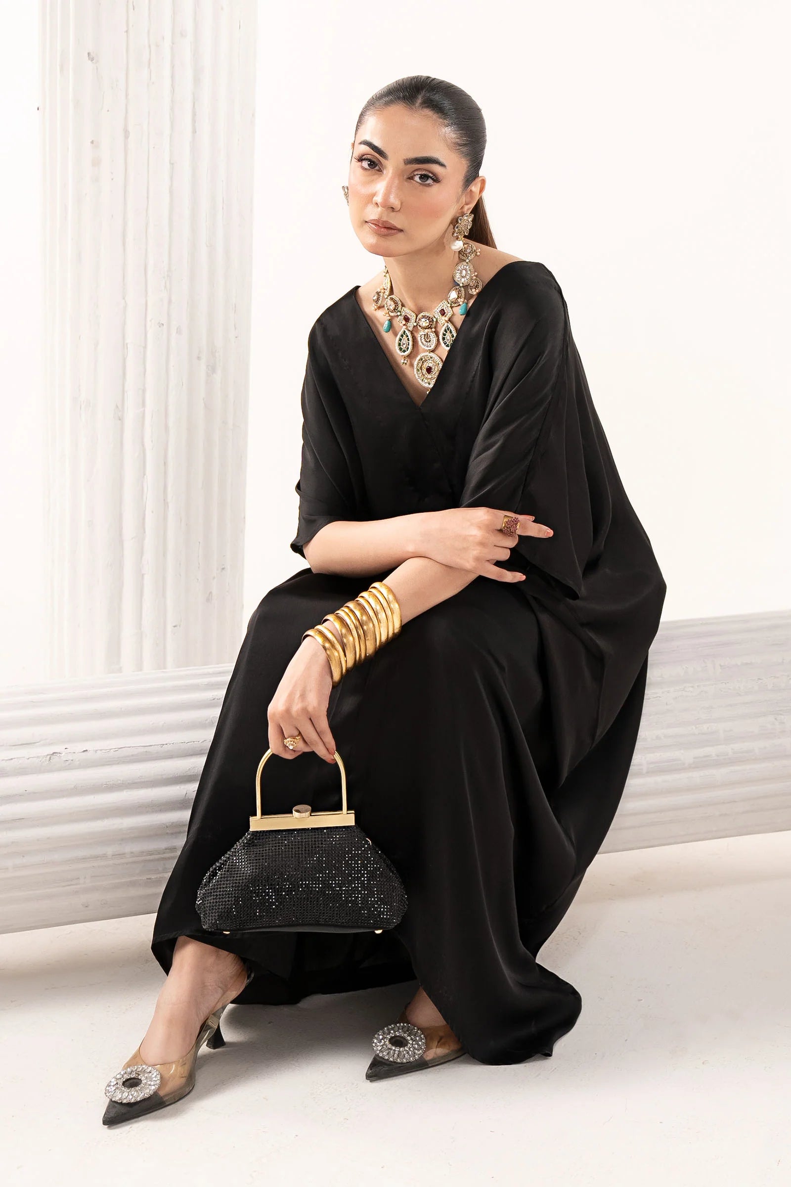 Maria.B. - 3 Piece Embroidered Satin Silk Suit