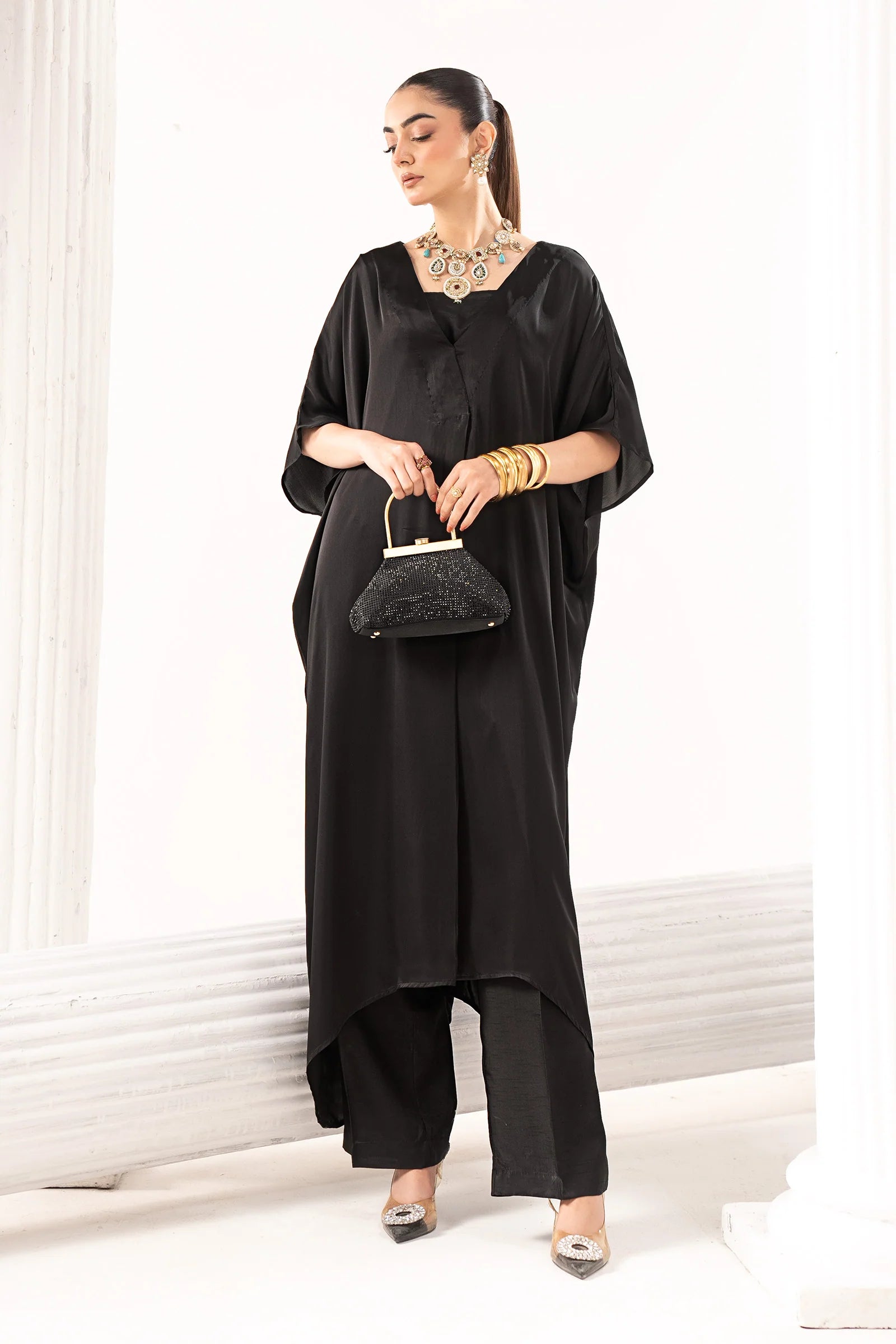 Maria.B. - 3 Piece Embroidered Satin Silk Suit