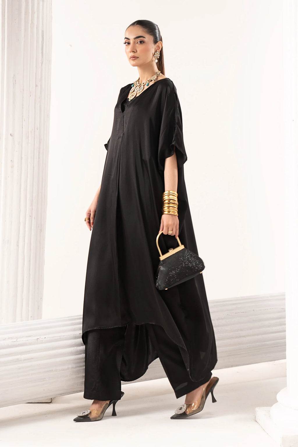 Maria.B. - 3 Piece Embroidered Satin Silk Suit