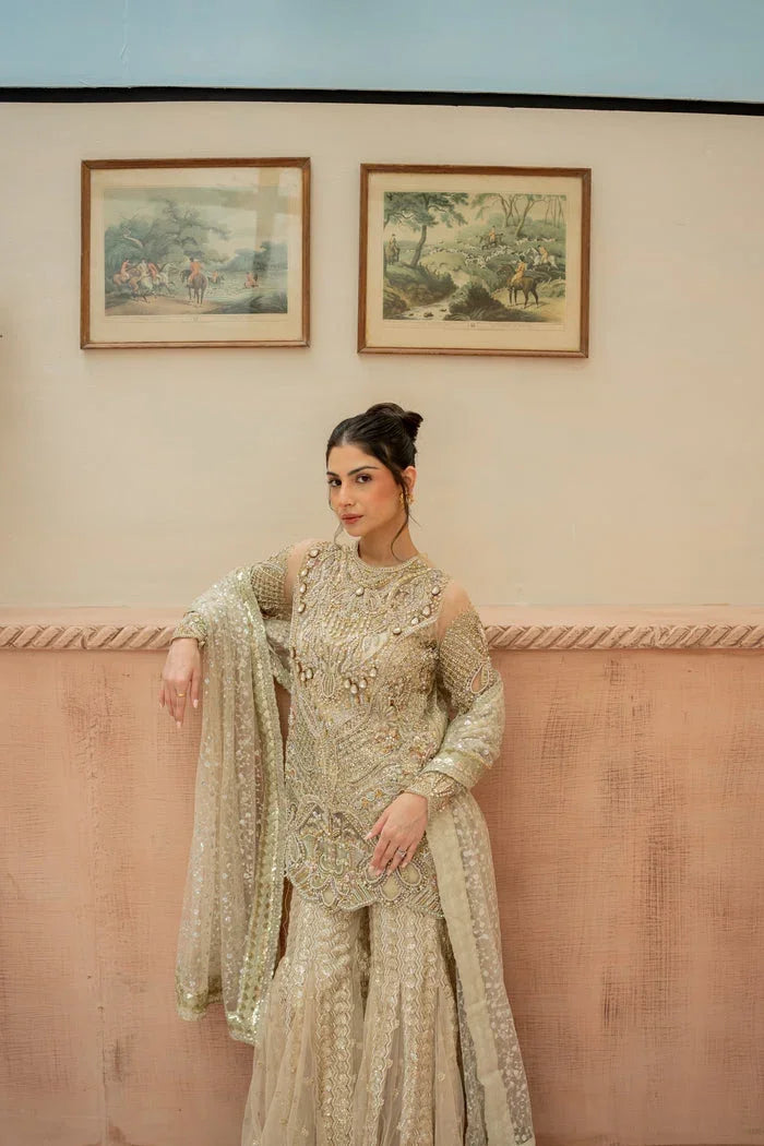 "Focus on matching heavy statement dupatta framed with four-sided embroidered borders paired with Mysie by Tahira Mantra set."