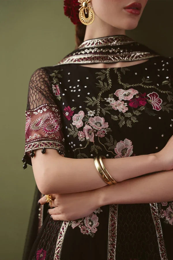 "Close-up of exquisite hand-worked embellishments, sequence highlights, and rich threadwork embroidery on Nureh NEL-95A shirt."