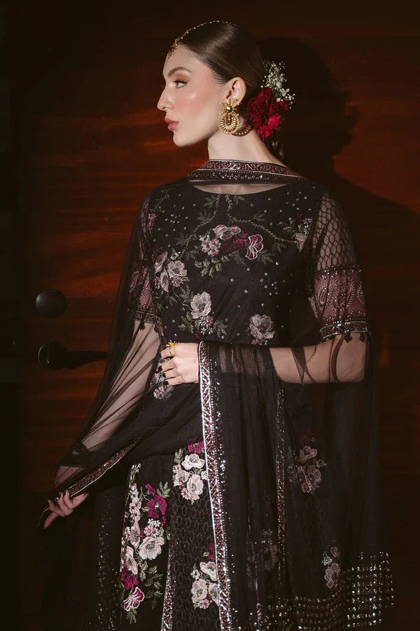 "Focus on matching heavy statement embroidered dupatta framed with detailed four-sided borders paired with Nureh NEL-95A set."
