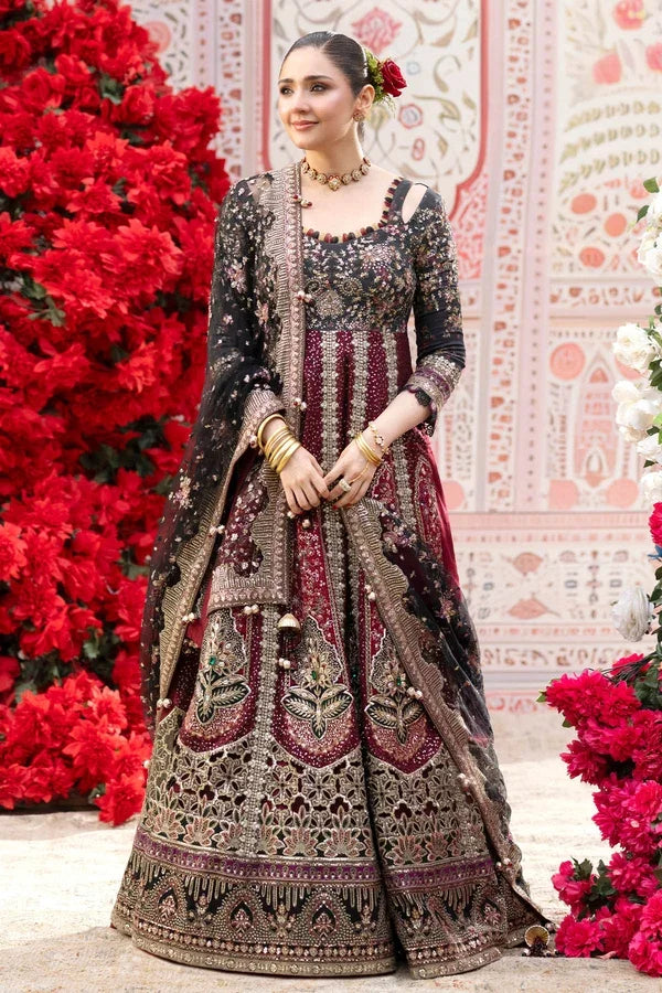 "Mirha Collections Nureh NL-95 Emara Jhoomro collection intricately embroidered heavily embellished luxury formal set with trousers and dupatta."