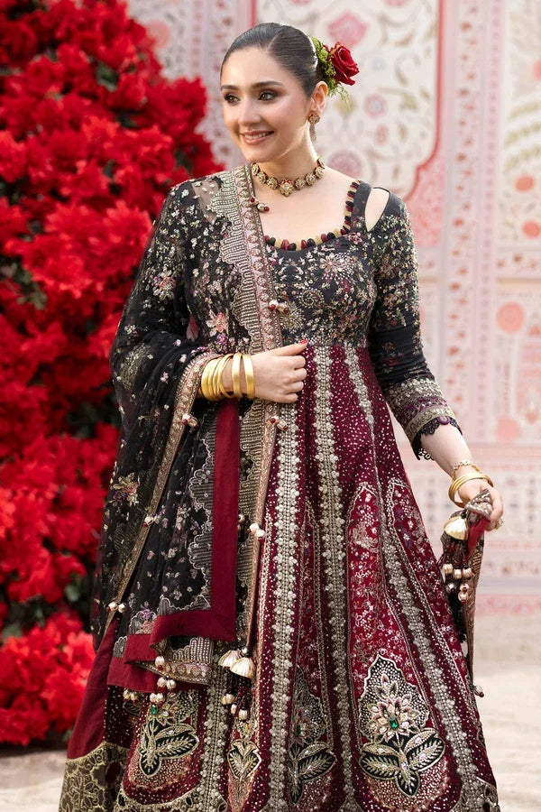 "Focus on matching heavy statement embroidered dupatta framed with detailed four-sided borders paired with Nureh NL-95 Emara set."