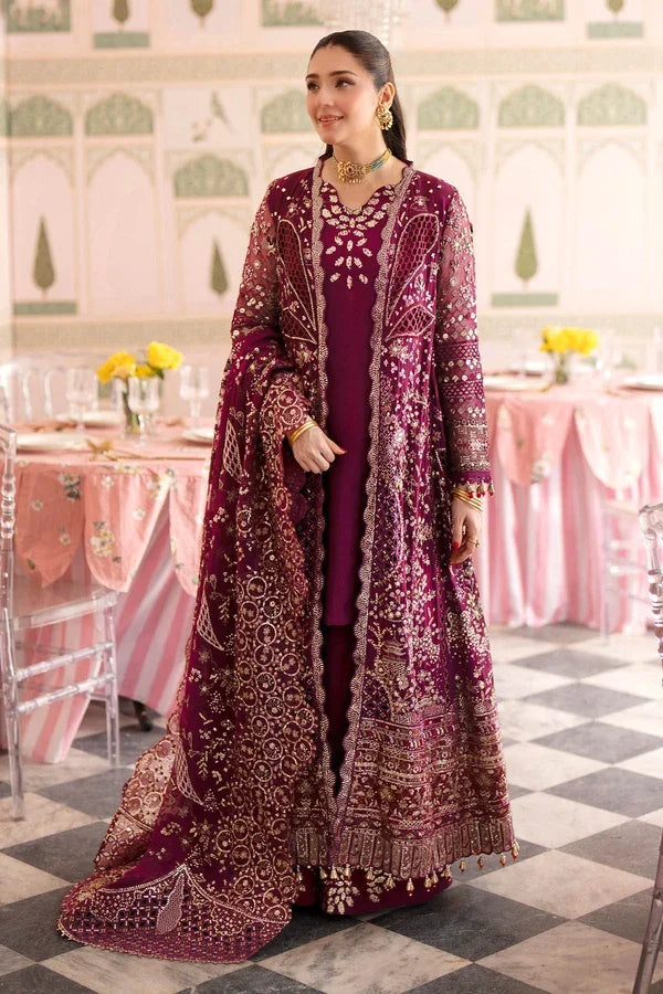 "Mirha Collections Nureh NL-97 Nur Jhoomro collection intricately embroidered heavily embellished luxury formal set with trousers and dupatta."