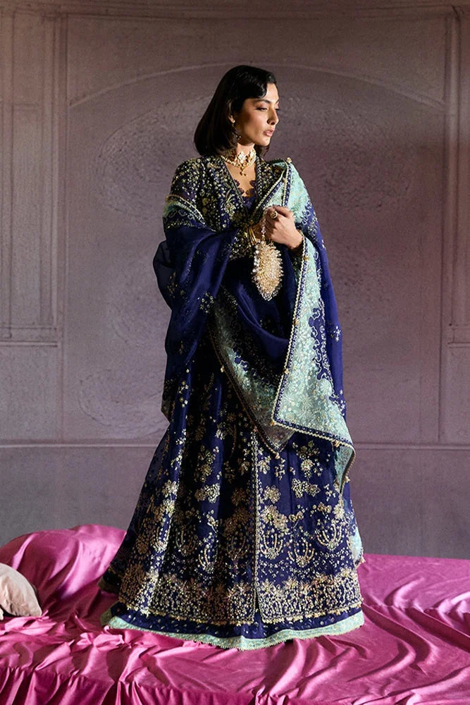 "Mirha Collections Suffuse Rishaal floral embroidered heavily embellished wedding formal shirt with trousers and dupatta three-piece set."