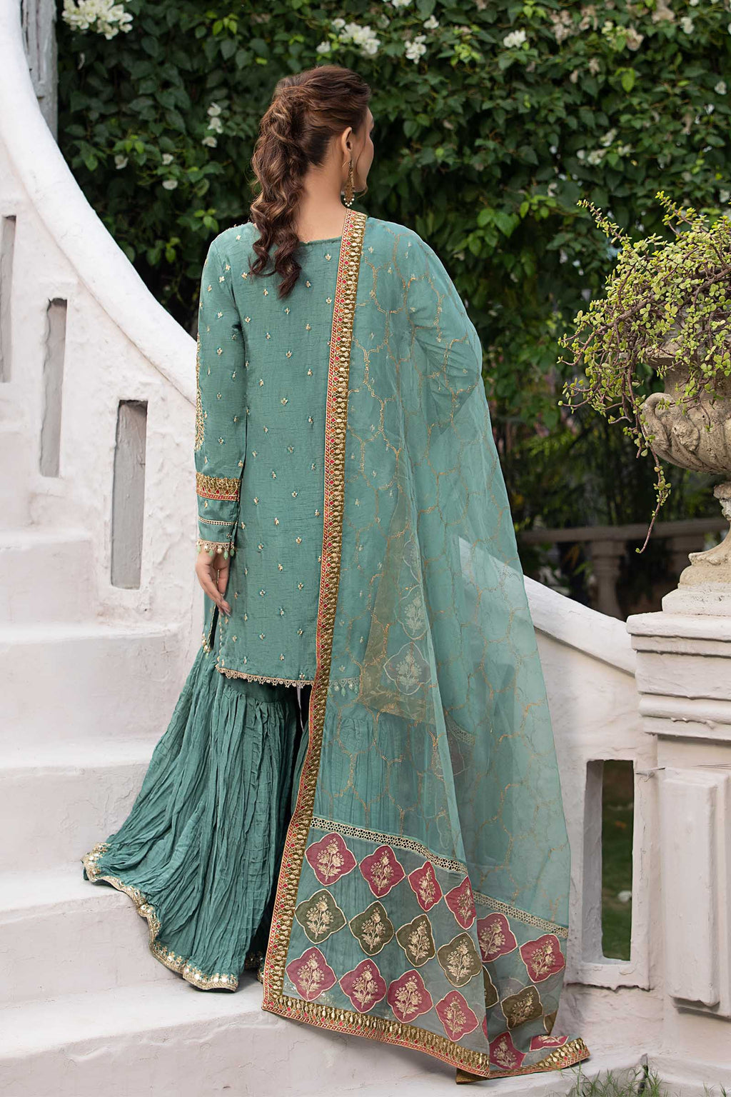 Maria.B. - Embroidered Raw Silk Suit