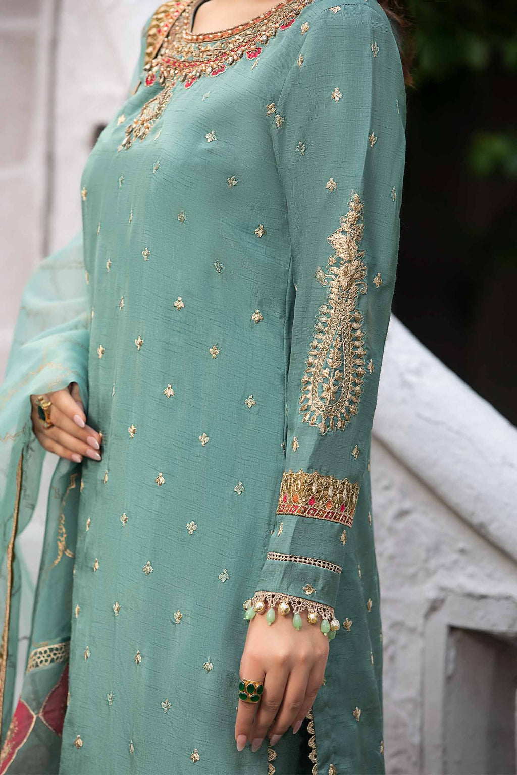 Maria.B. - Embroidered Raw Silk Suit