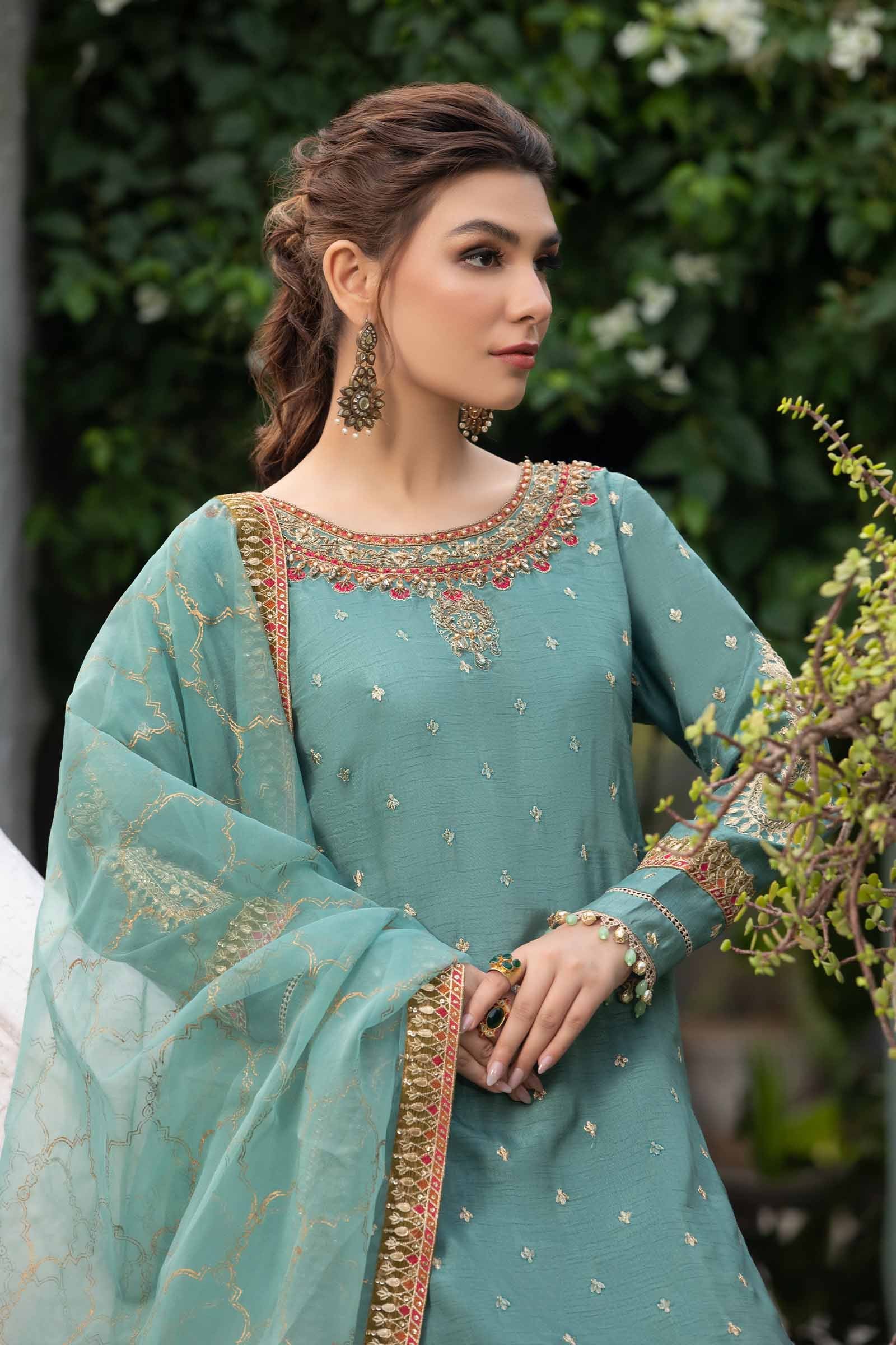 Maria.B. - Embroidered Raw Silk Suit