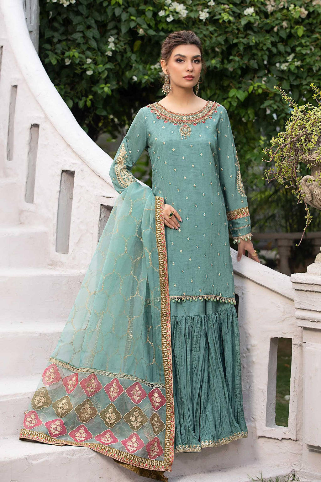 Maria.B. - Embroidered Raw Silk Suit