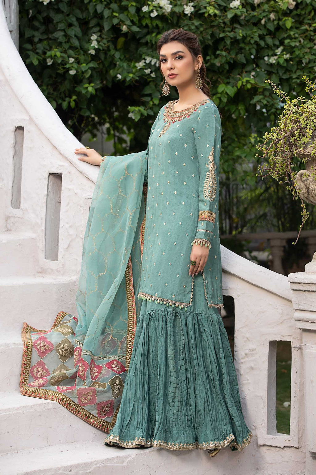 Maria.B. - Embroidered Raw Silk Suit