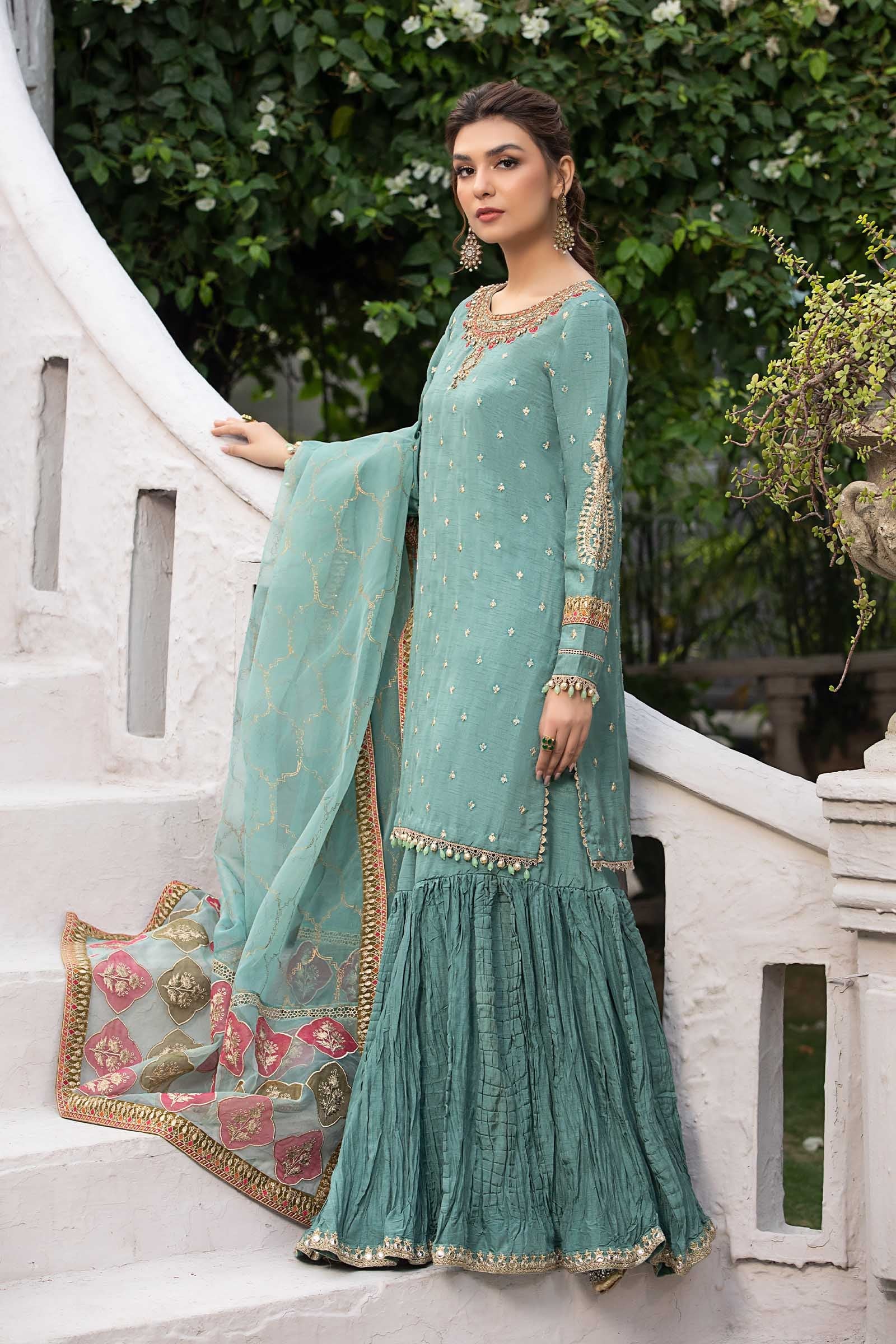 Maria.B. - Embroidered Raw Silk Suit