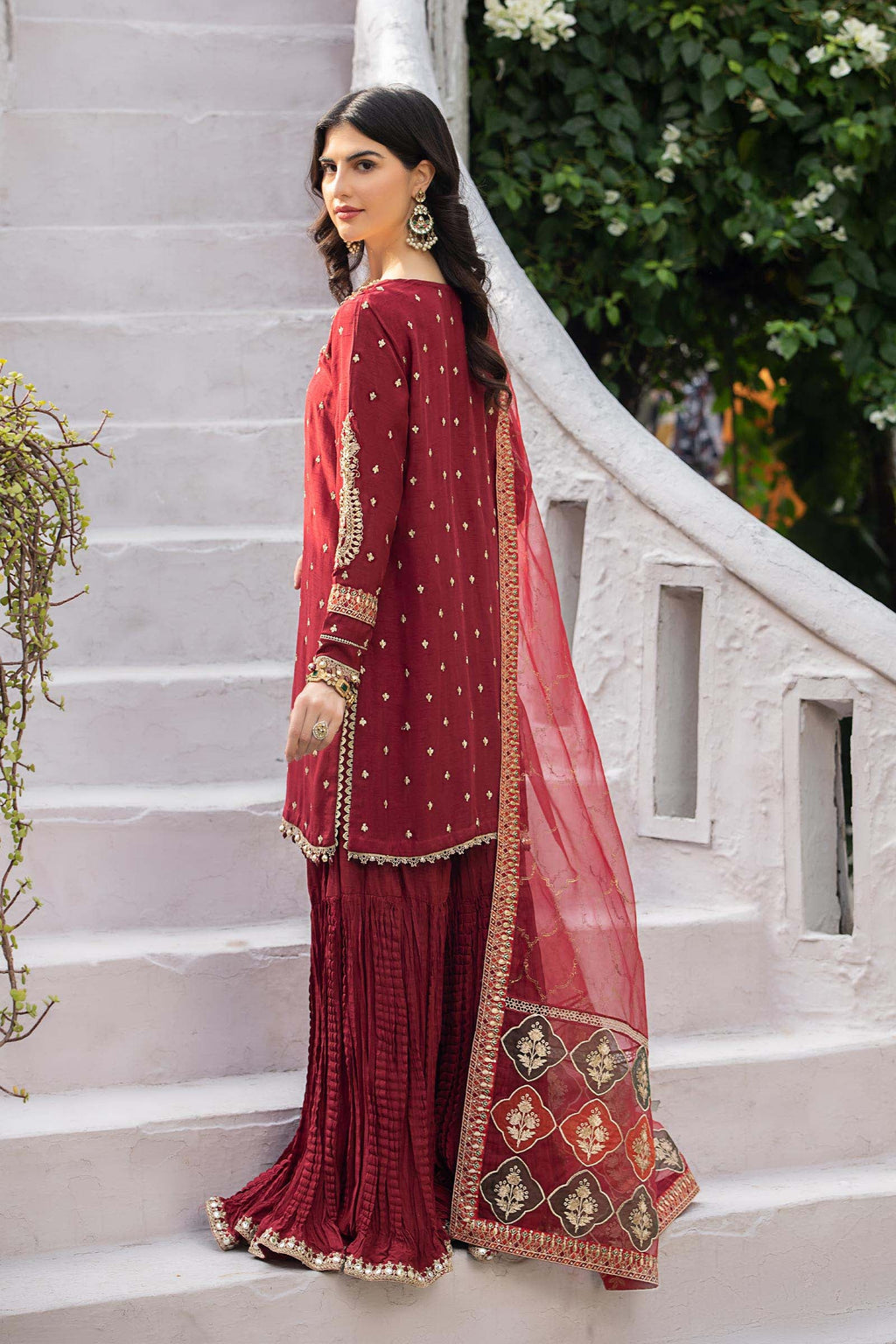 Maria.B. - 3 Piece Embroidered Raw Silk Suit