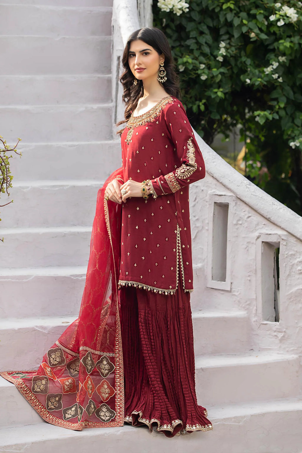 Maria.B. - 3 Piece Embroidered Raw Silk Suit
