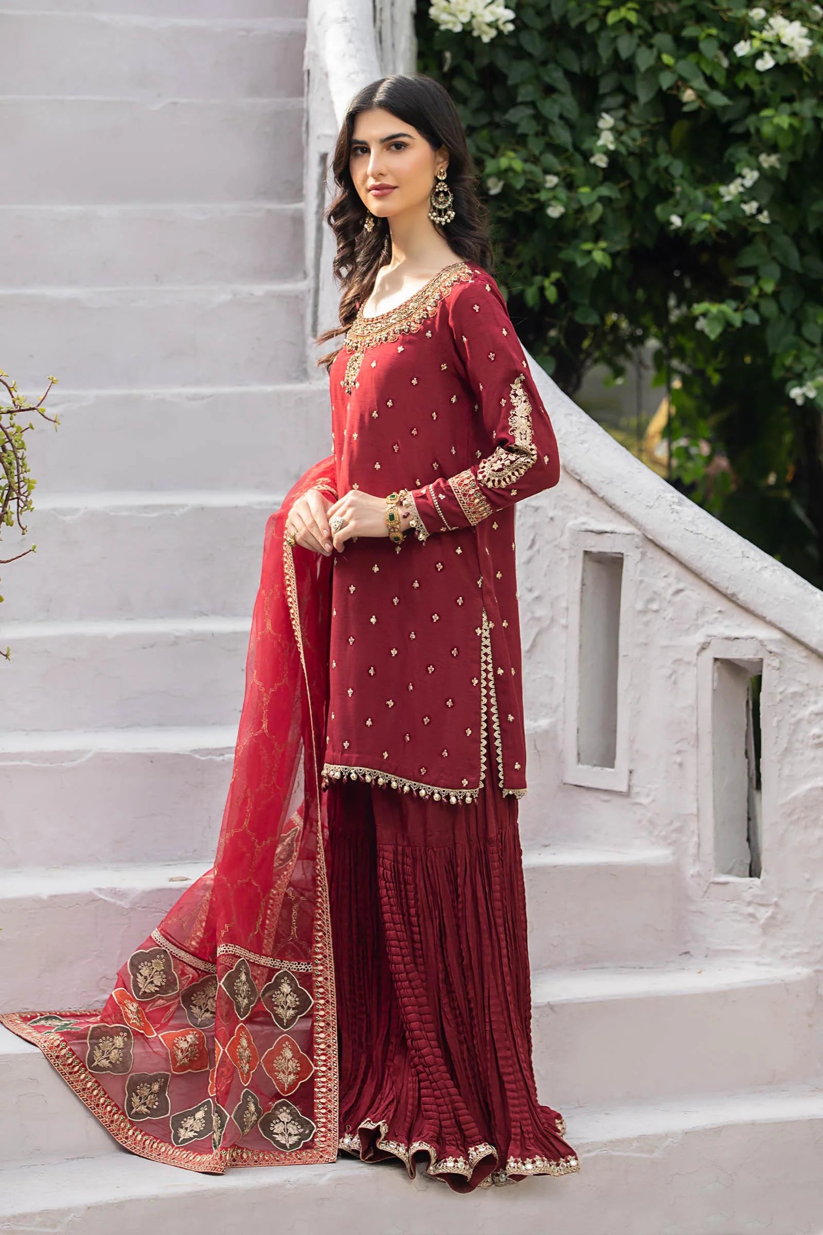 Maria.B. - 3 Piece Embroidered Raw Silk Suit