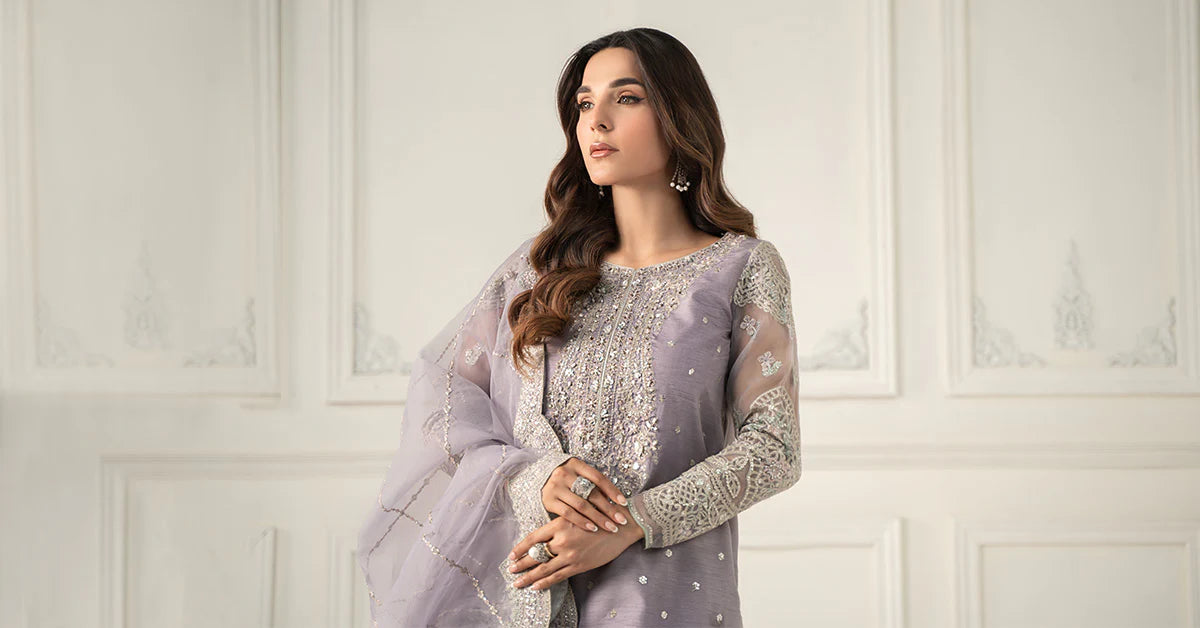 Maria.B. - 3 Piece Embroidered Raw Silk Suit