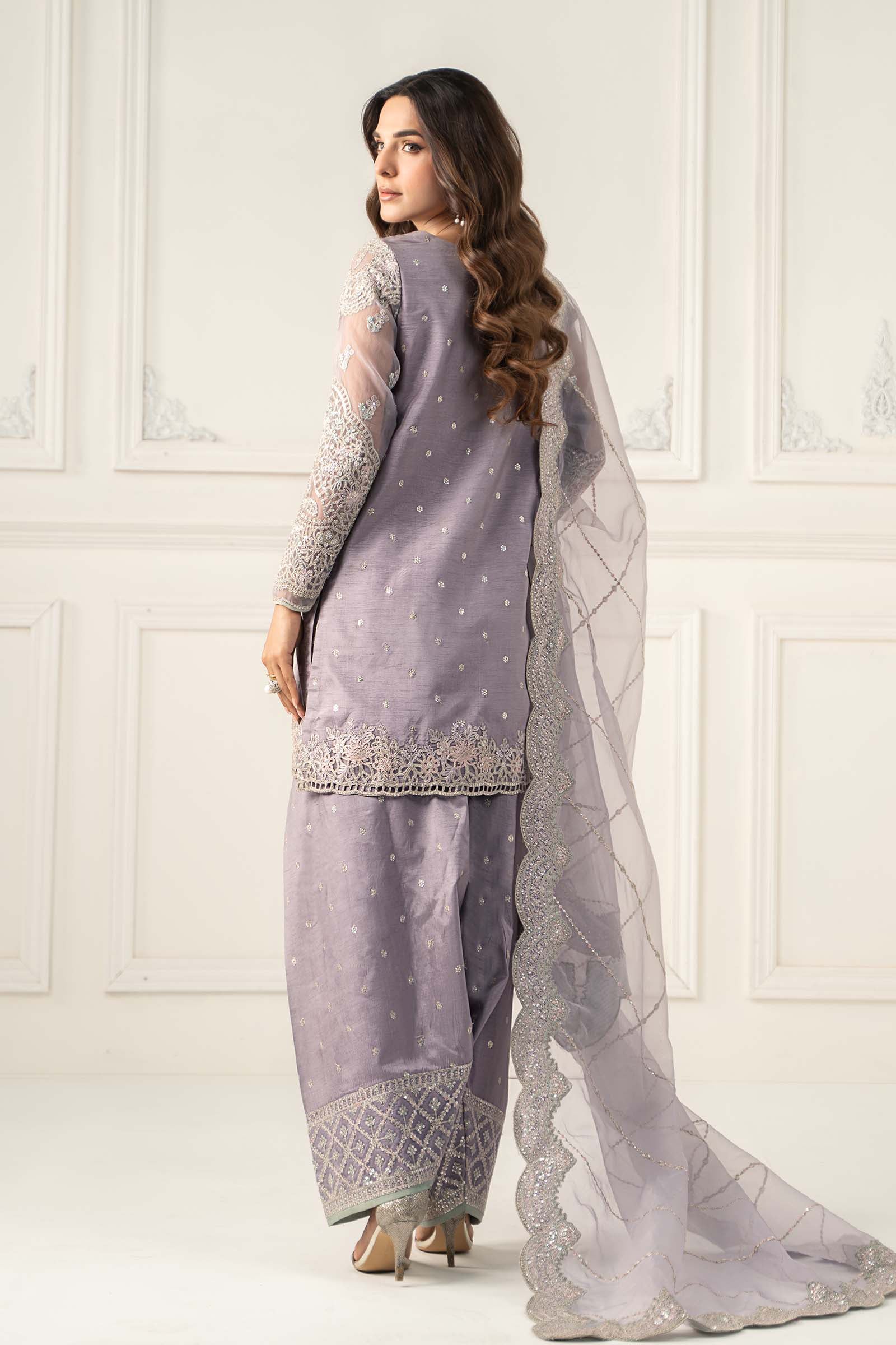 Maria.B. - 3 Piece Embroidered Raw Silk Suit
