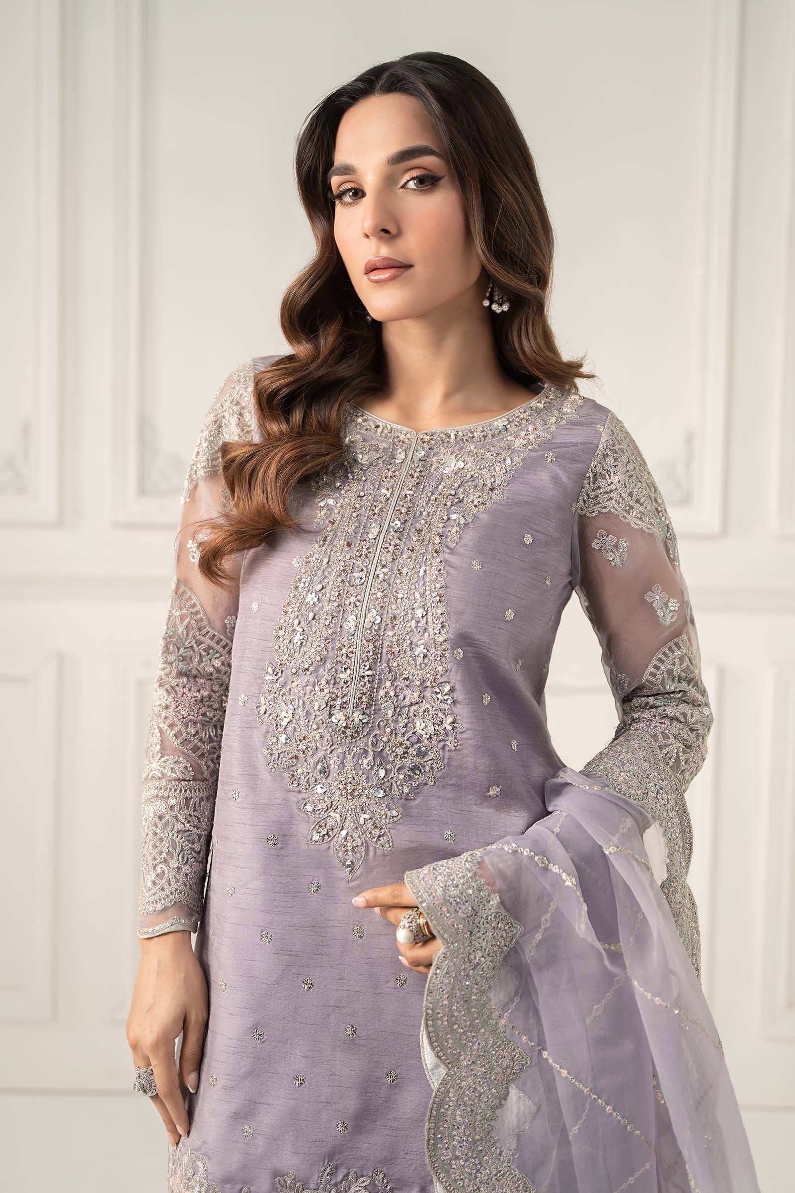 Maria.B. - 3 Piece Embroidered Raw Silk Suit