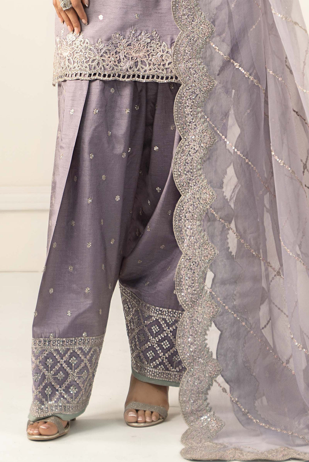 Maria.B. - 3 Piece Embroidered Raw Silk Suit