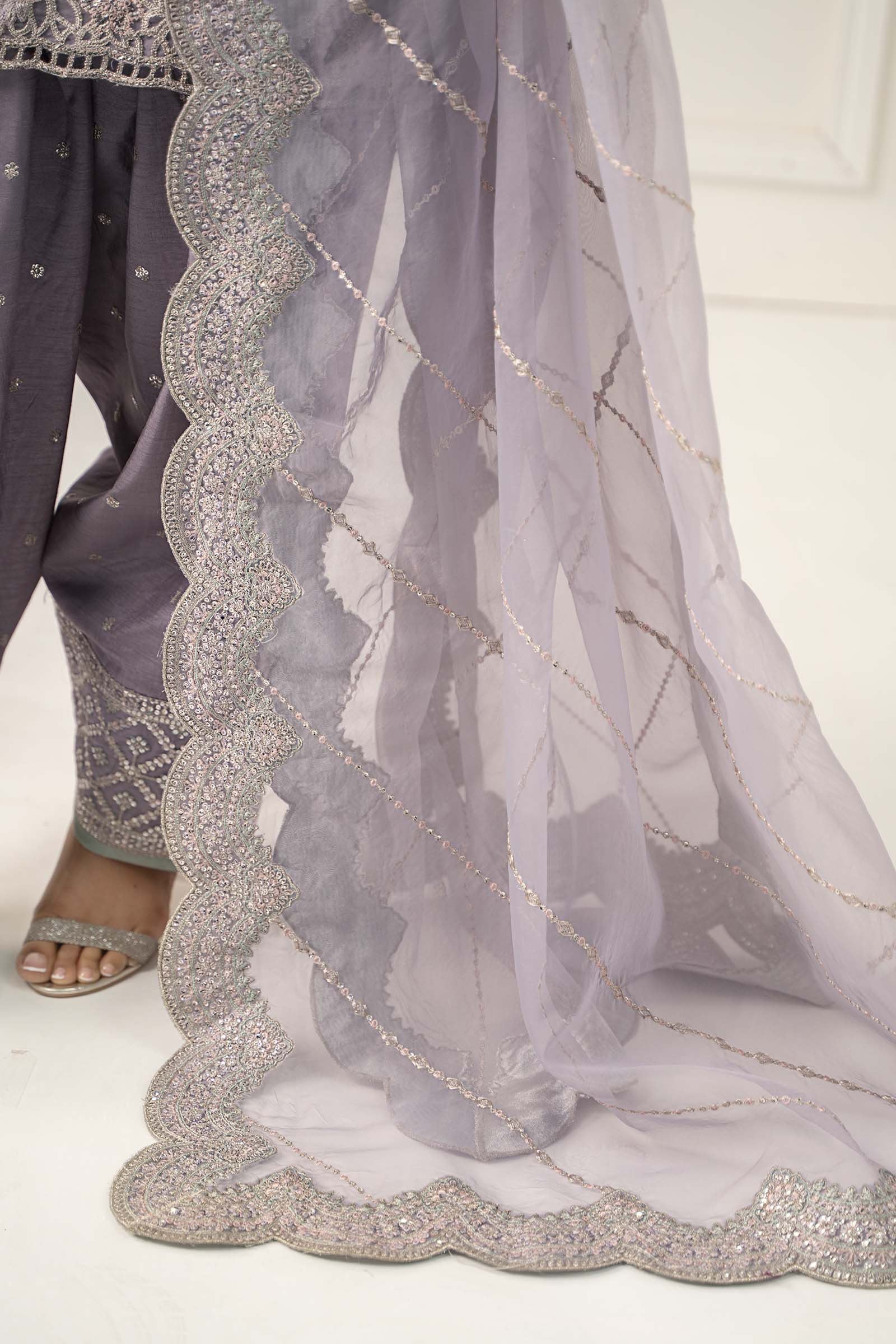 Maria.B. - 3 Piece Embroidered Raw Silk Suit