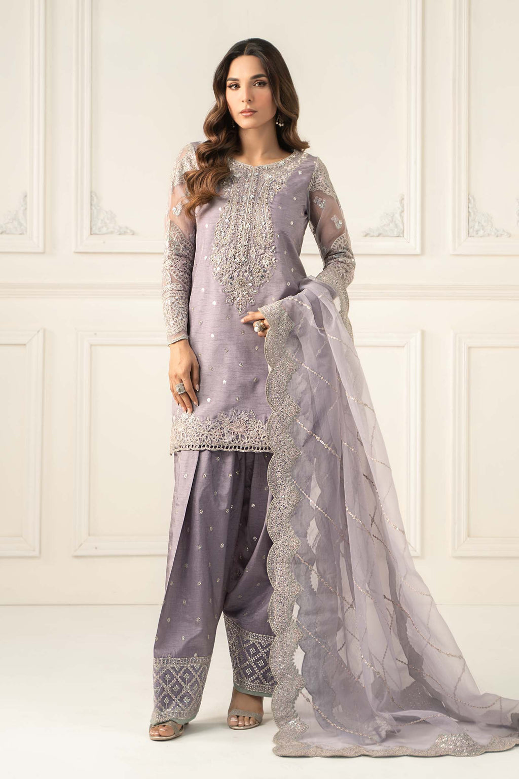 Maria.B. - 3 Piece Embroidered Raw Silk Suit