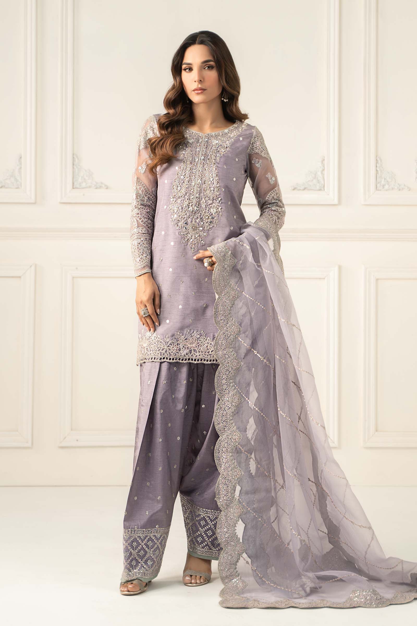 Maria.B. - 3 Piece Embroidered Raw Silk Suit