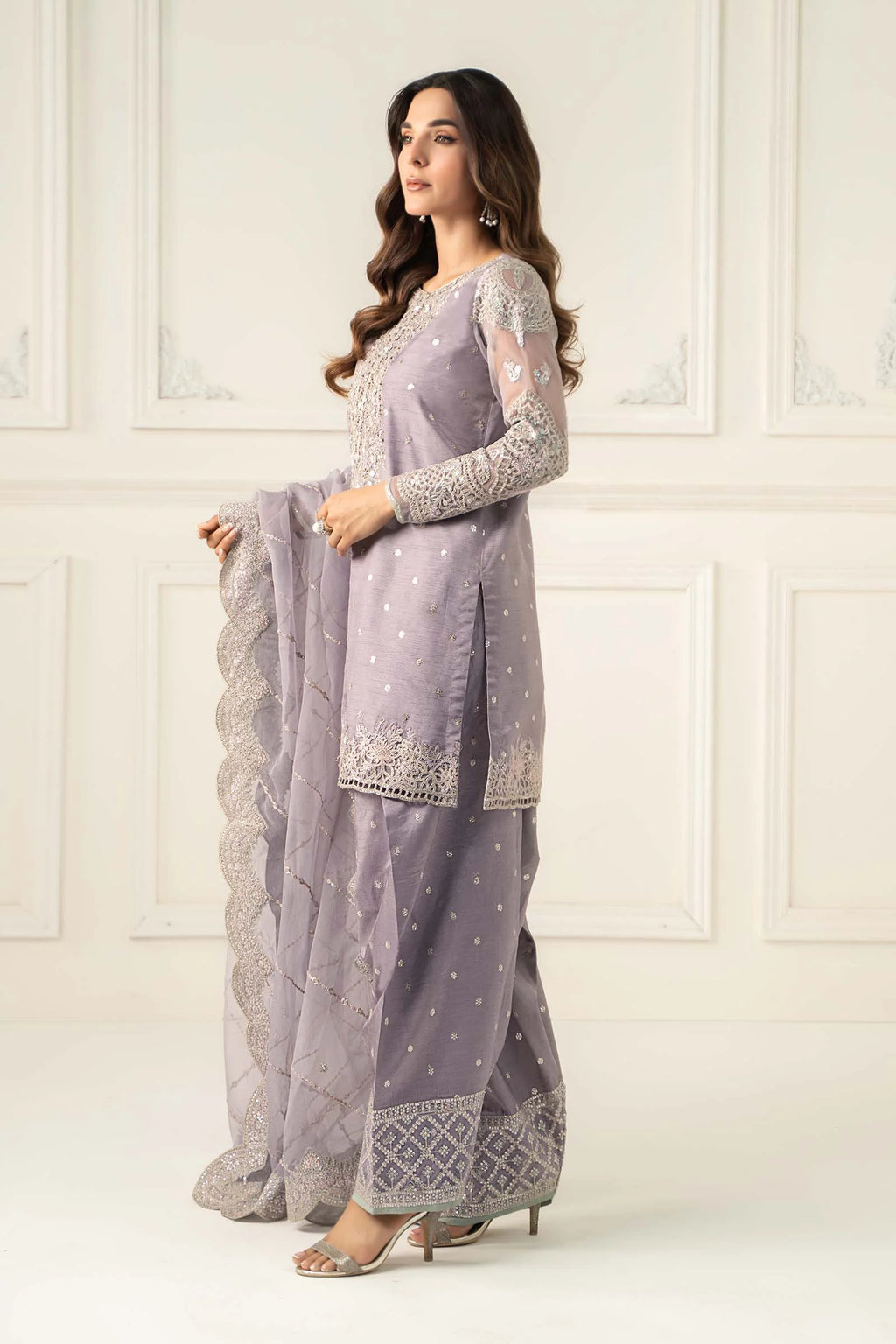 Maria.B. - 3 Piece Embroidered Raw Silk Suit