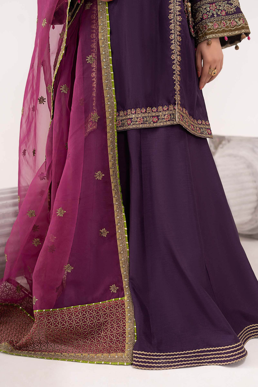 Maria.B. - Embroidered Raw Silk Suit