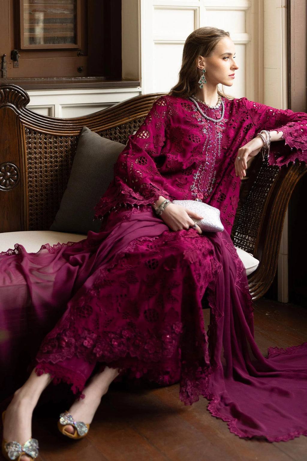 Maria.B. - 3 Piece Embroidered Raw Silk Suit