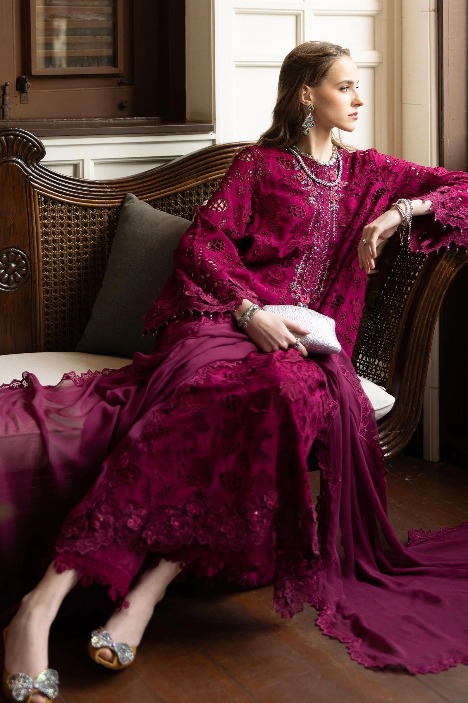 Maria.B. - 3 Piece Embroidered Raw Silk Suit