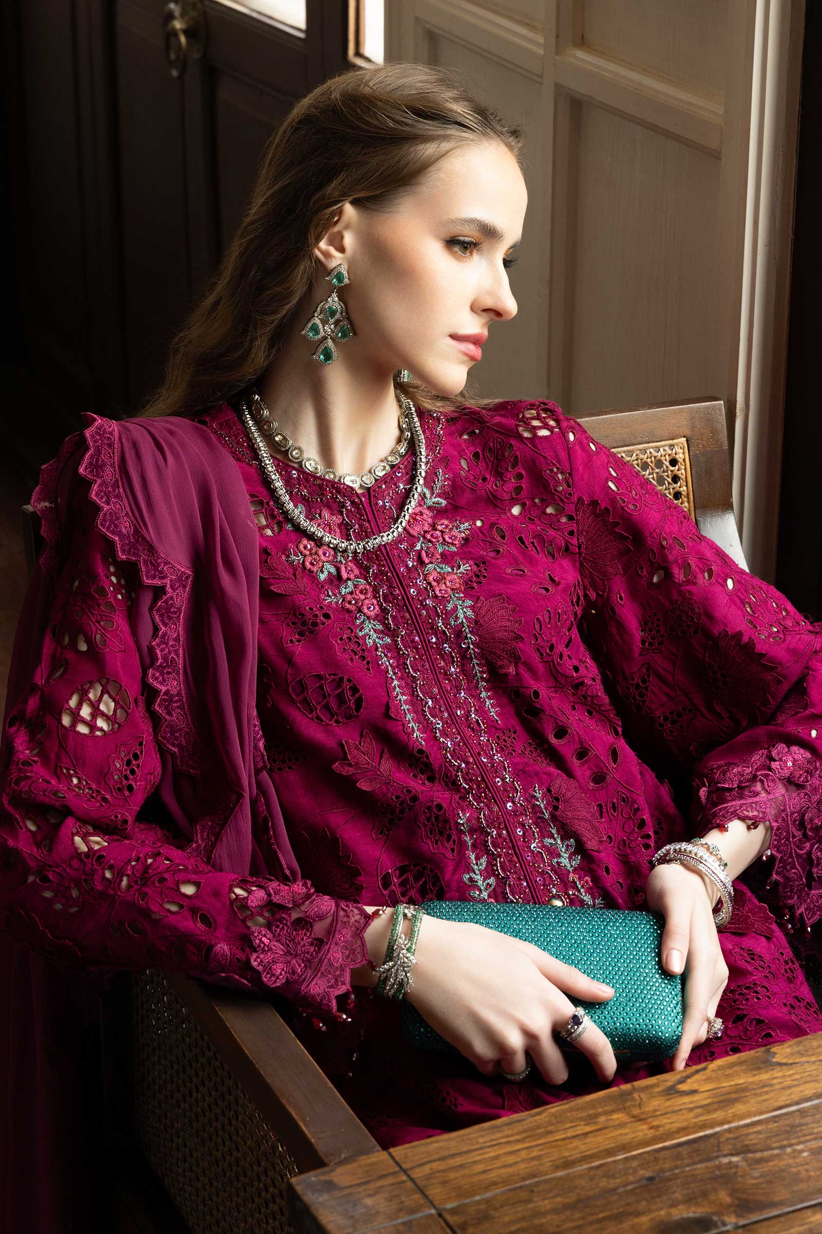 Maria.B. - 3 Piece Embroidered Raw Silk Suit