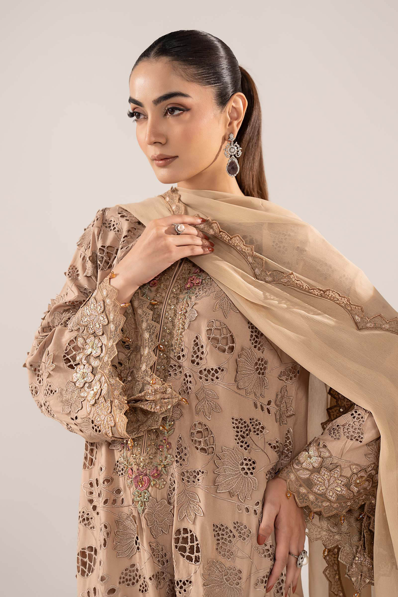 Maria.B. - 3 Piece Embroidered Raw Silk Suit