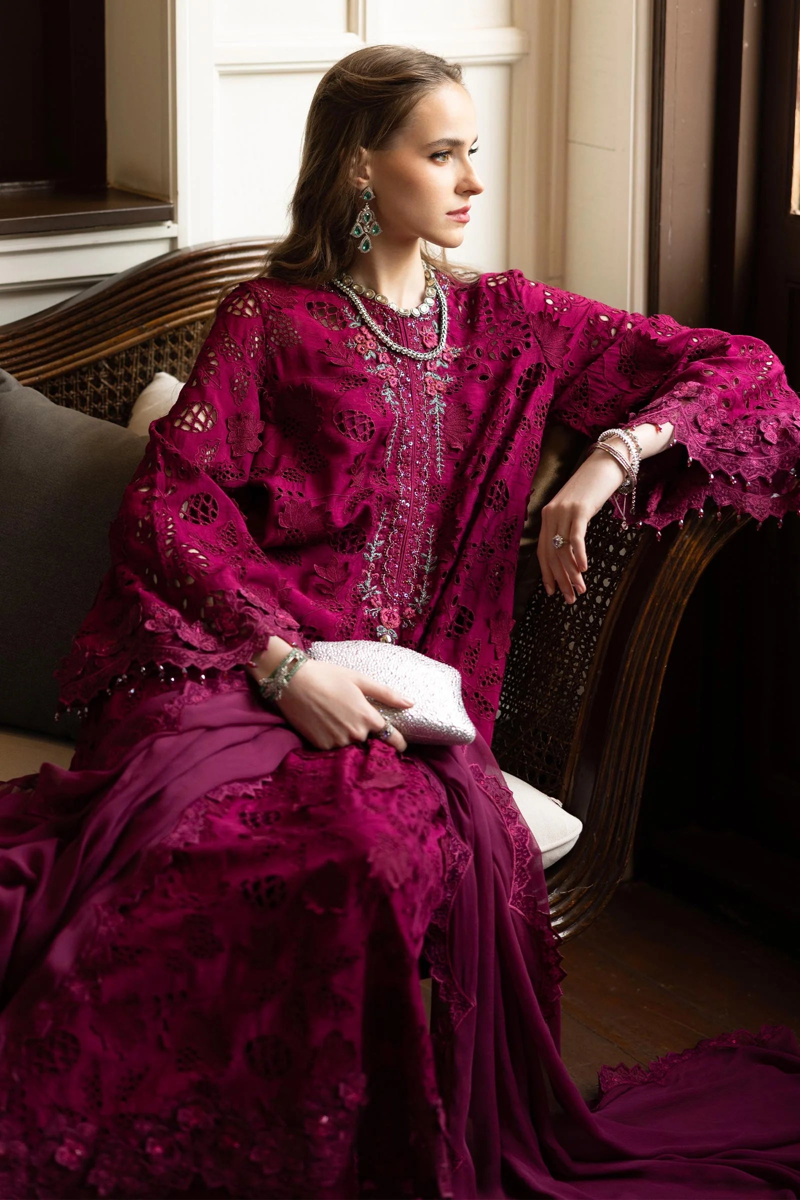 Maria.B. - 3 Piece Embroidered Raw Silk Suit