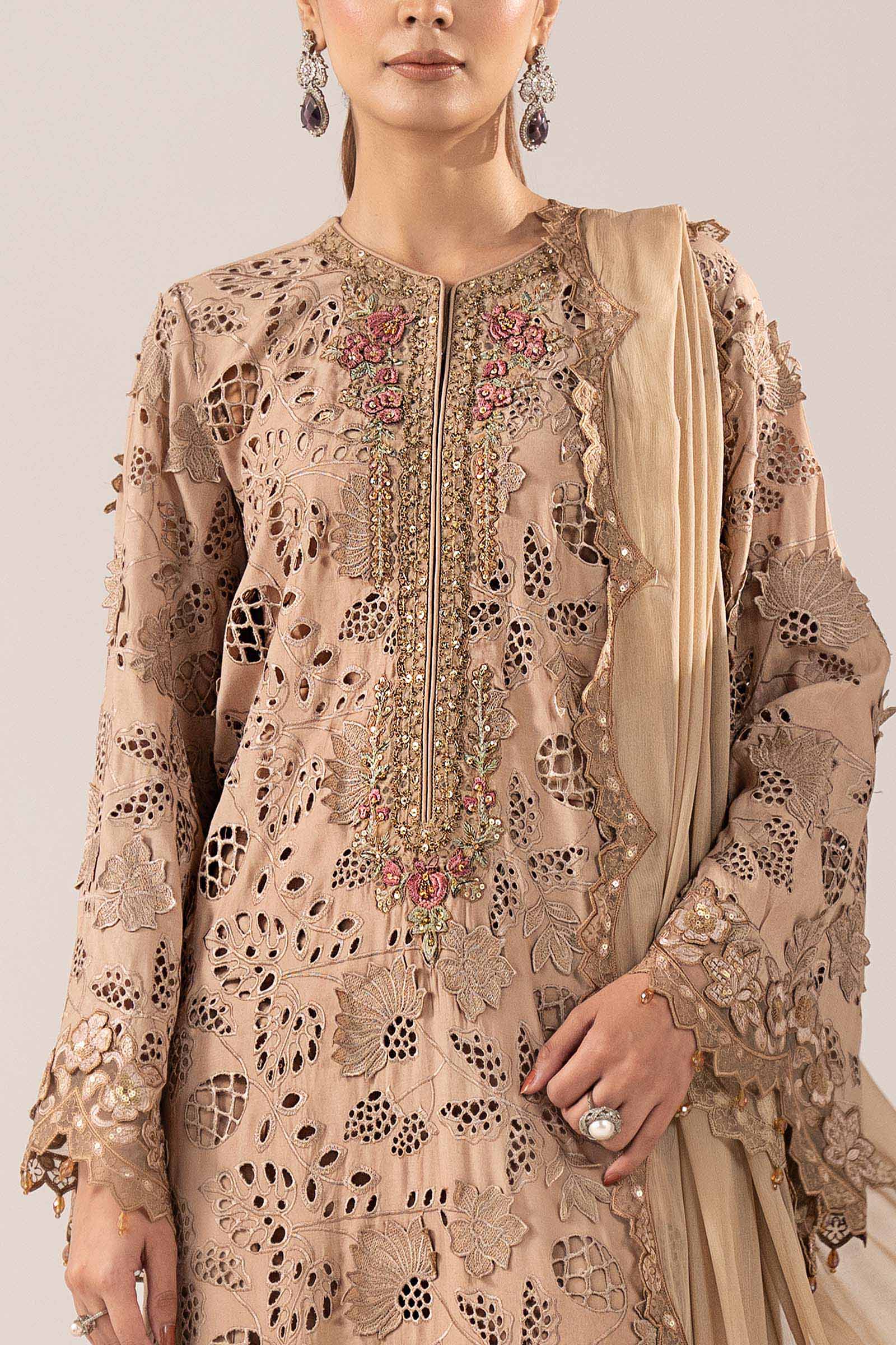 Maria.B. - 3 Piece Embroidered Raw Silk Suit