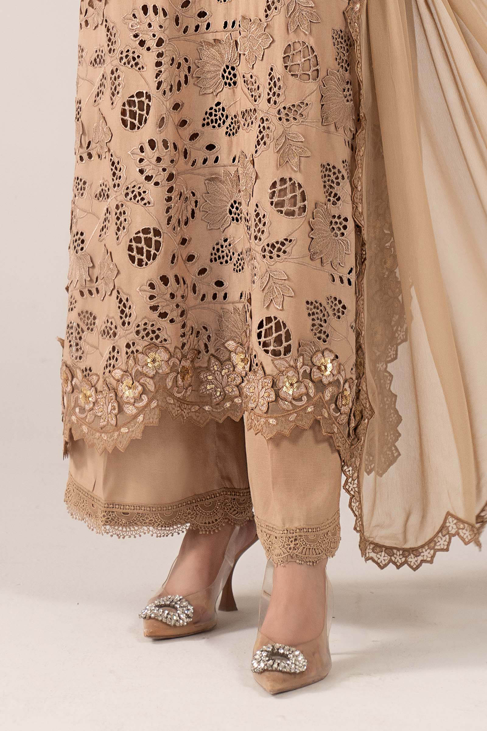 Maria.B. - 3 Piece Embroidered Raw Silk Suit