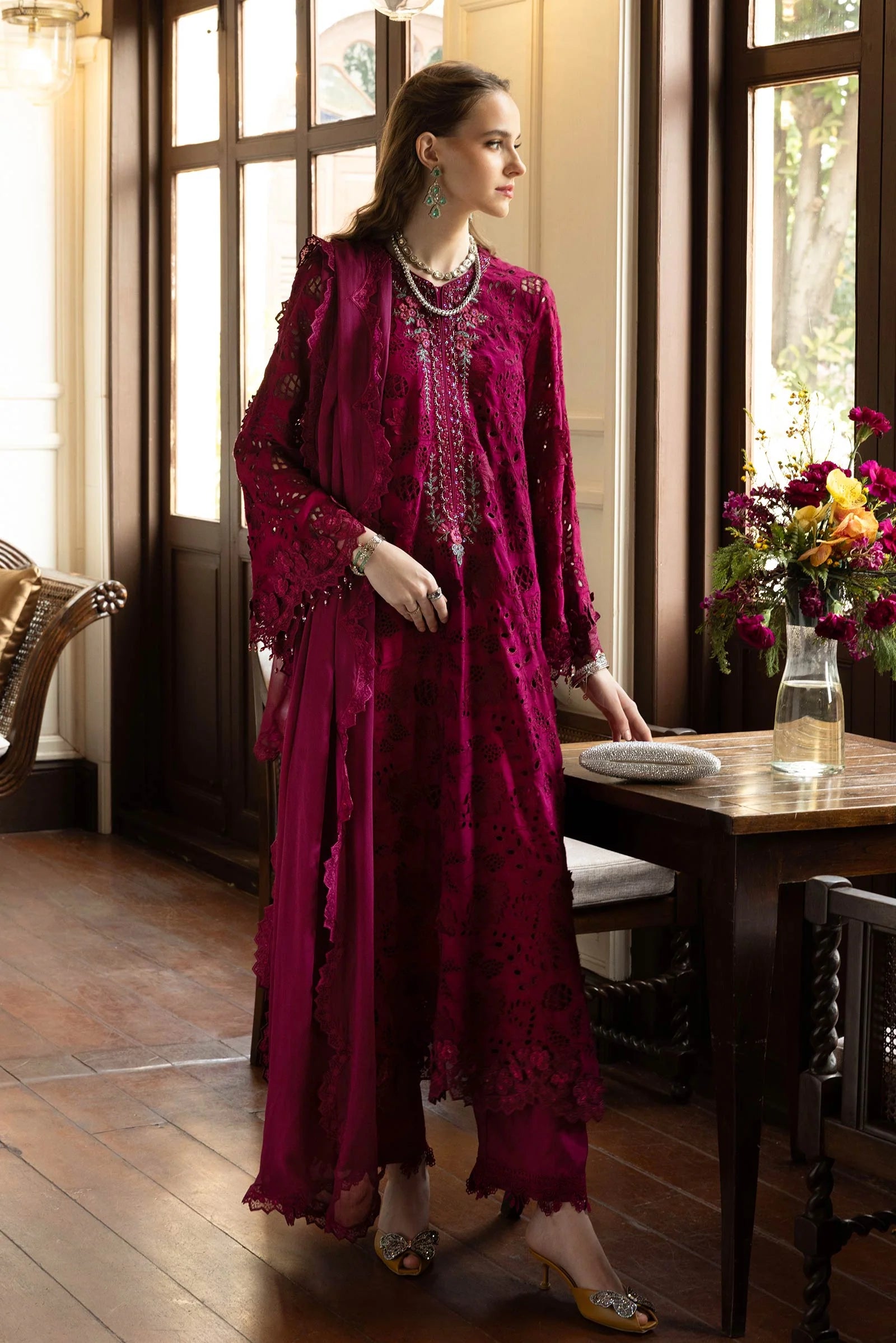 Maria.B. - 3 Piece Embroidered Raw Silk Suit