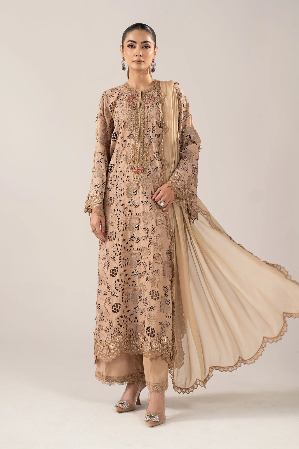 Maria.B. - 3 Piece Embroidered Raw Silk Suit
