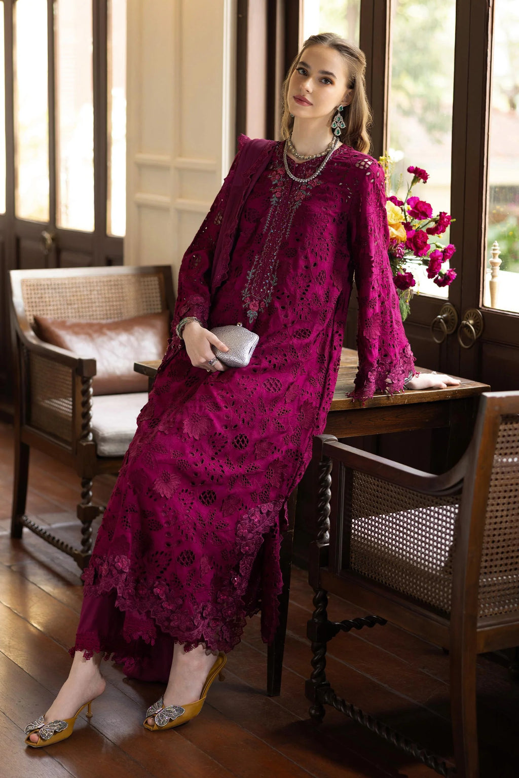 Maria.B. - 3 Piece Embroidered Raw Silk Suit