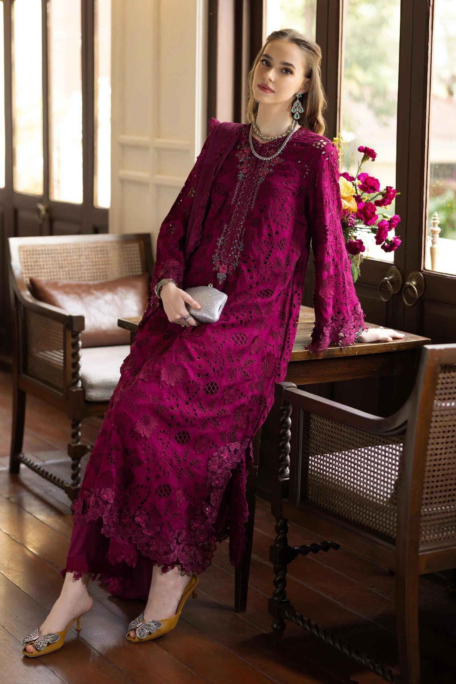 Maria.B. - 3 Piece Embroidered Raw Silk Suit