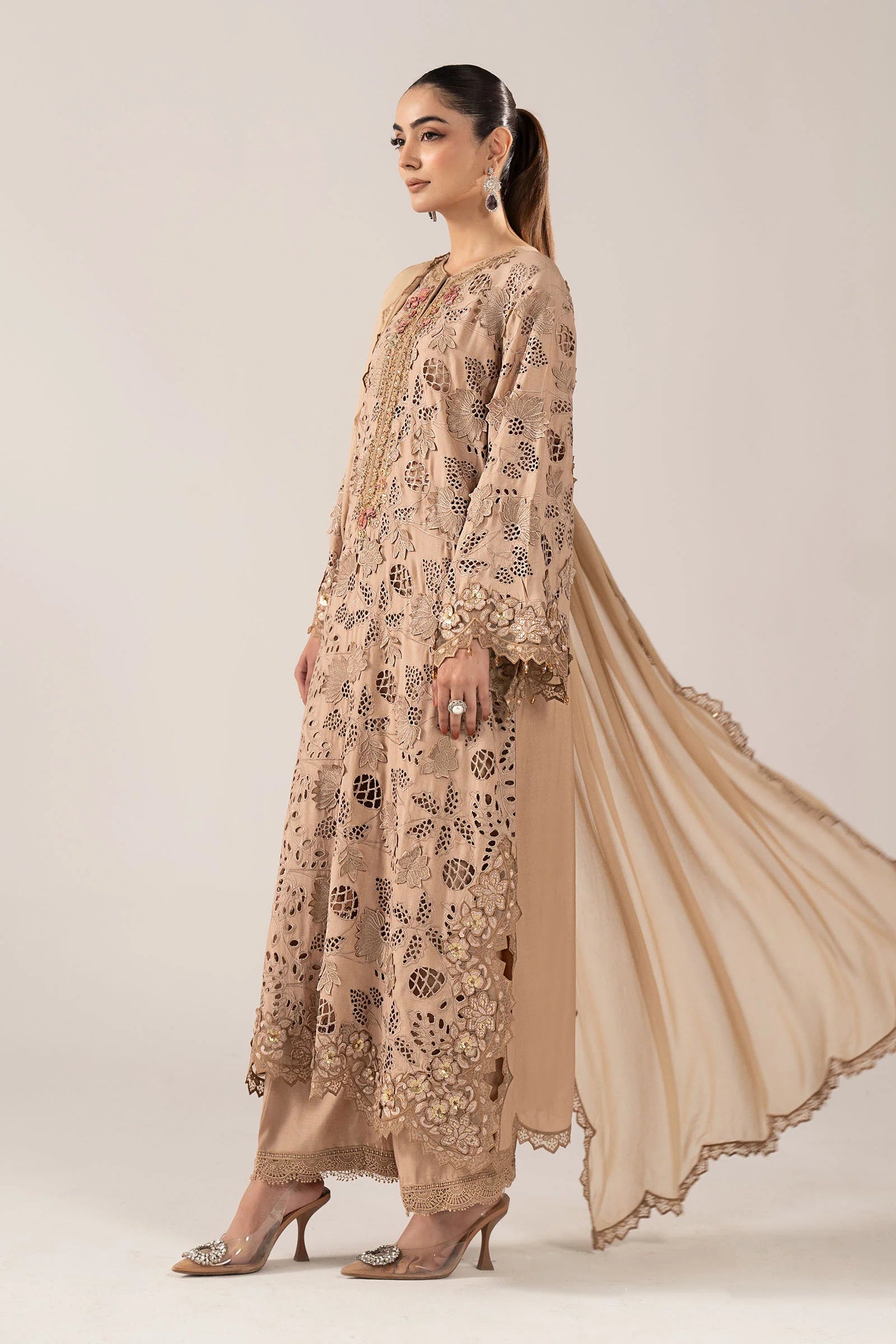 Maria.B. - 3 Piece Embroidered Raw Silk Suit