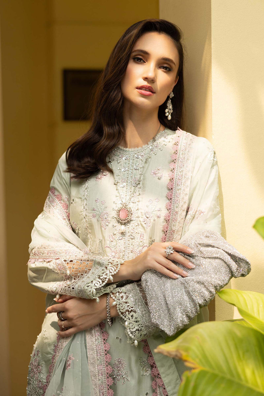 Maria.B. - Embroidered Raw Silk Suit